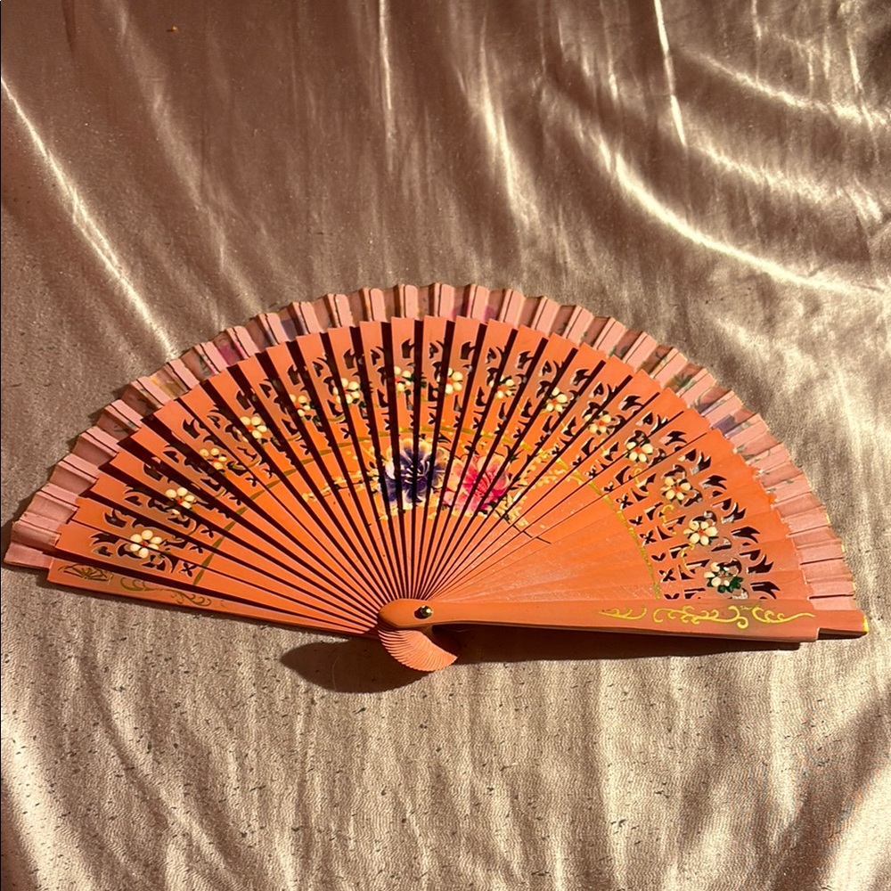 Elegant Pink Hand Fan with Floral Design
